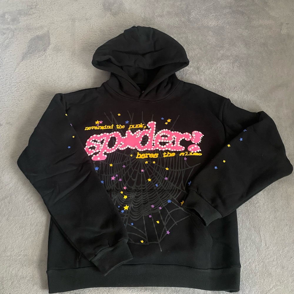 Black Hoodie with Pink and Yellow Graphic